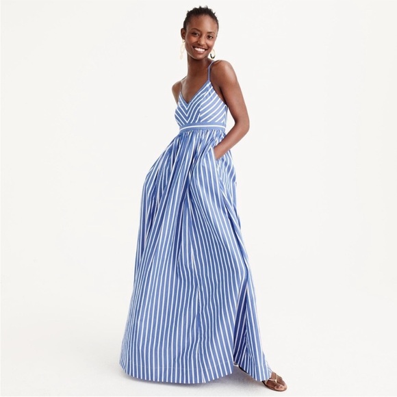 J. Crew Dresses & Skirts - NWT J. Crew Long Drapey Spaghetti Strap Maxi Dress Blue & White Stripe Size 4